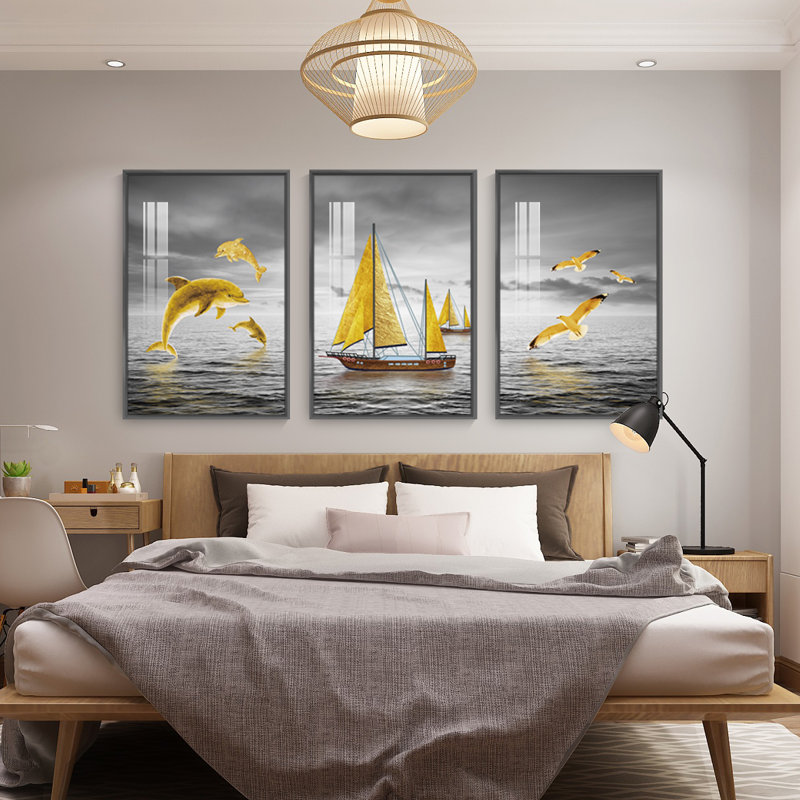 Luxueux aluminium encadré, ensemble de 3 reproductions d'art encadrées sur toile 2, H 36,3 po x l 16,3 po x P 1,65 po, Noir