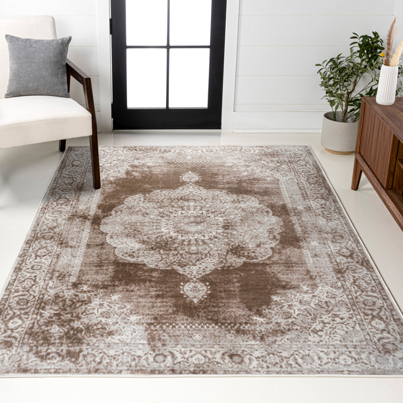 Tapis crème / brun Rosalia Cottage Medallion, Rectangle 7 pi 10 po x 10 pi
