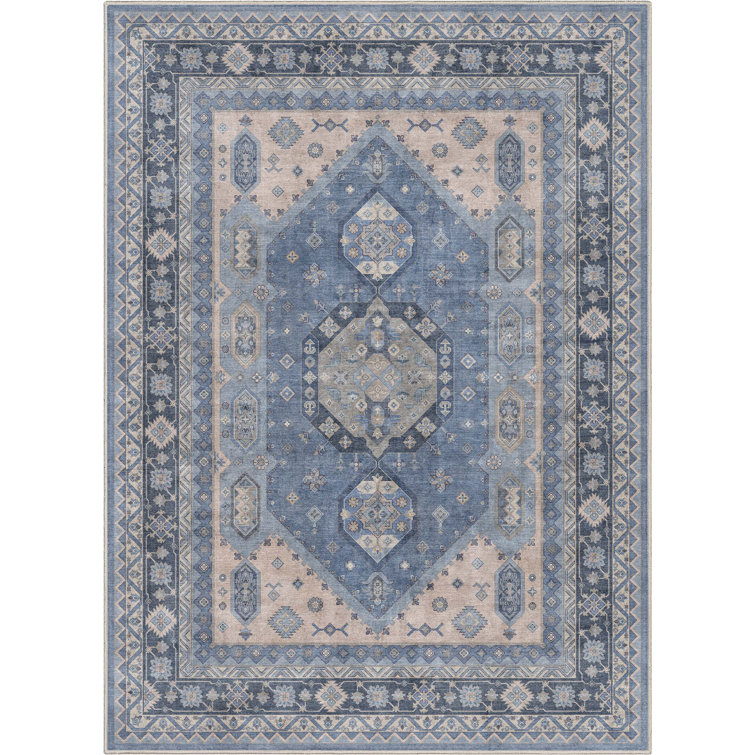  Apollo Nicosia Vintage Tribal Medallion Blue Flat-Weave Rug