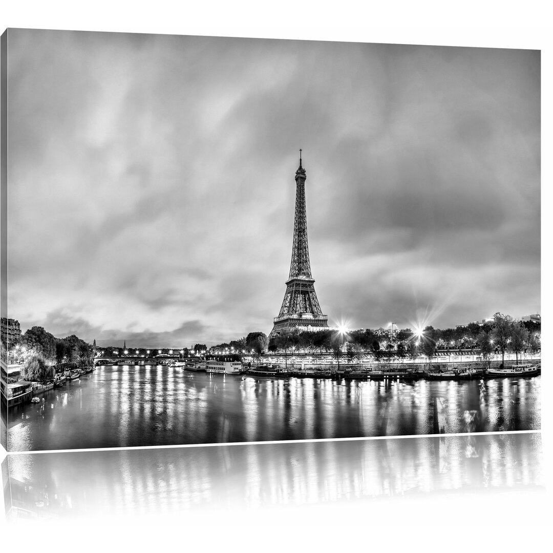 Leinwandbild Eifelturm Paris bei Nacht in Monochrom