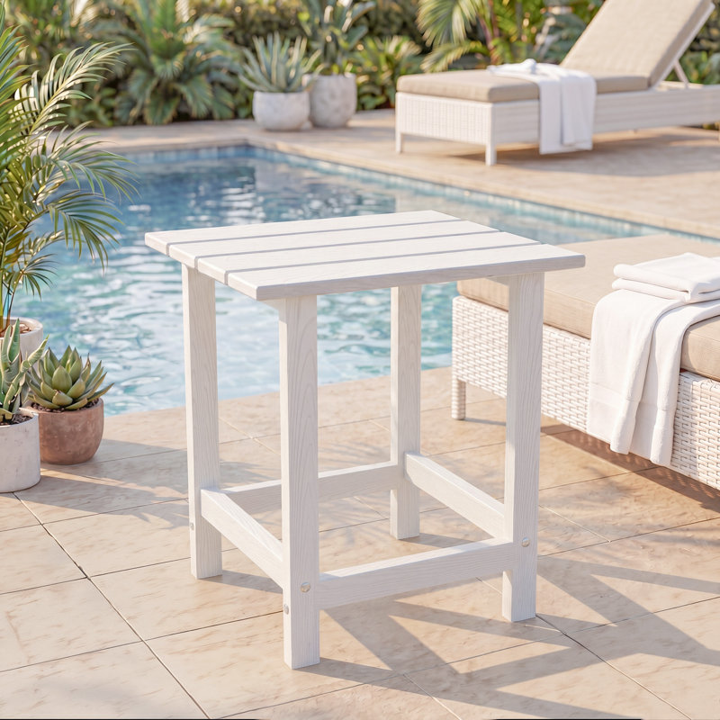 Adirondack Patio Table 17" Height Square HDPE Outdoor Side Table, Weatherproof Waterproof Sun Resistant Easy Clean Backyard End Table, White