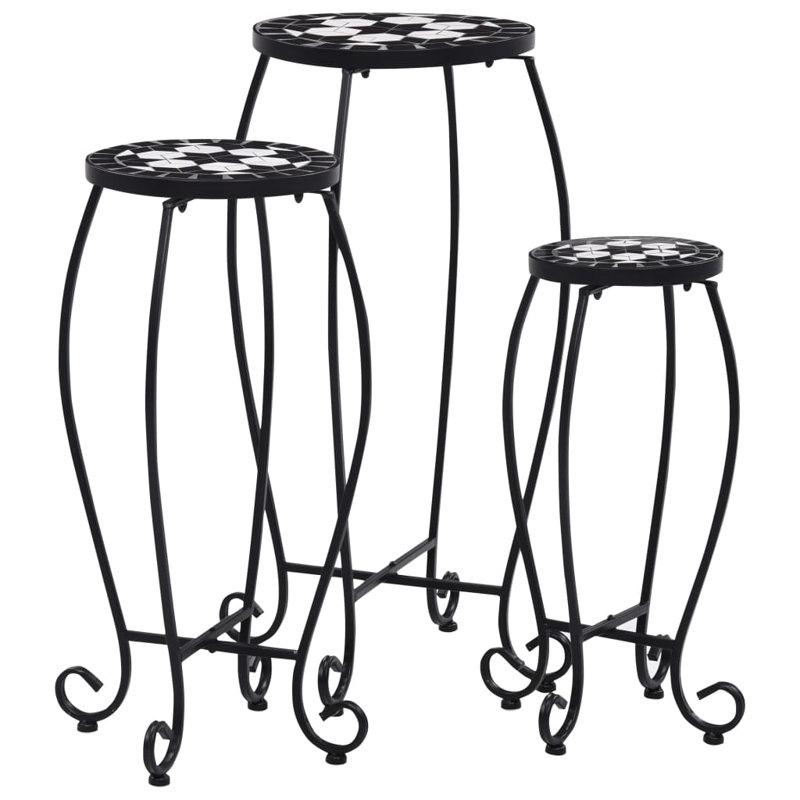 Table Set of 3 Black and White Iron and Ceramic Small Durable Accent Tables