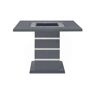 Bar Table With High Gloss Finish And Clear Glass Inlay, Kitchen Table