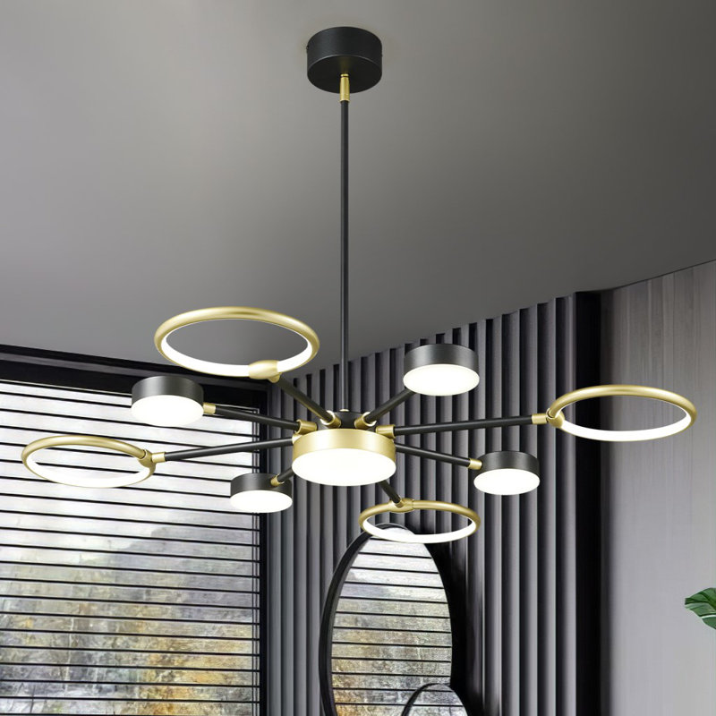Luminaires suspendus ronds modernes Modern Industria, Noir / or, 9 lumières