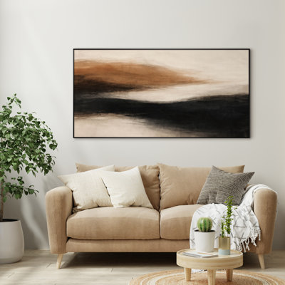 Extra Large Wall Art Fabric Print - Minimalist Neutral Horizon Abstract in Brown and Black for Modern Living Room - "Frame Assembly Required (Unfinished Frame)"