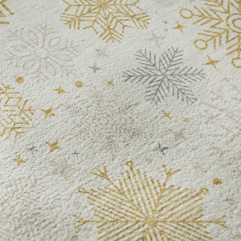 Premium Machine Washable Ingrassellino AMF1823 Stars and Snowflakes Holiday Rug, Round 8'