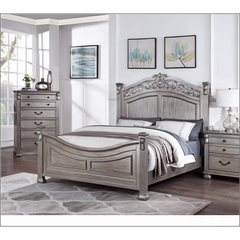 Cadre de lit avec tête de lit de conception unique et formelle en argent antique traditionnel pour très grand lit 1pc, Roi
