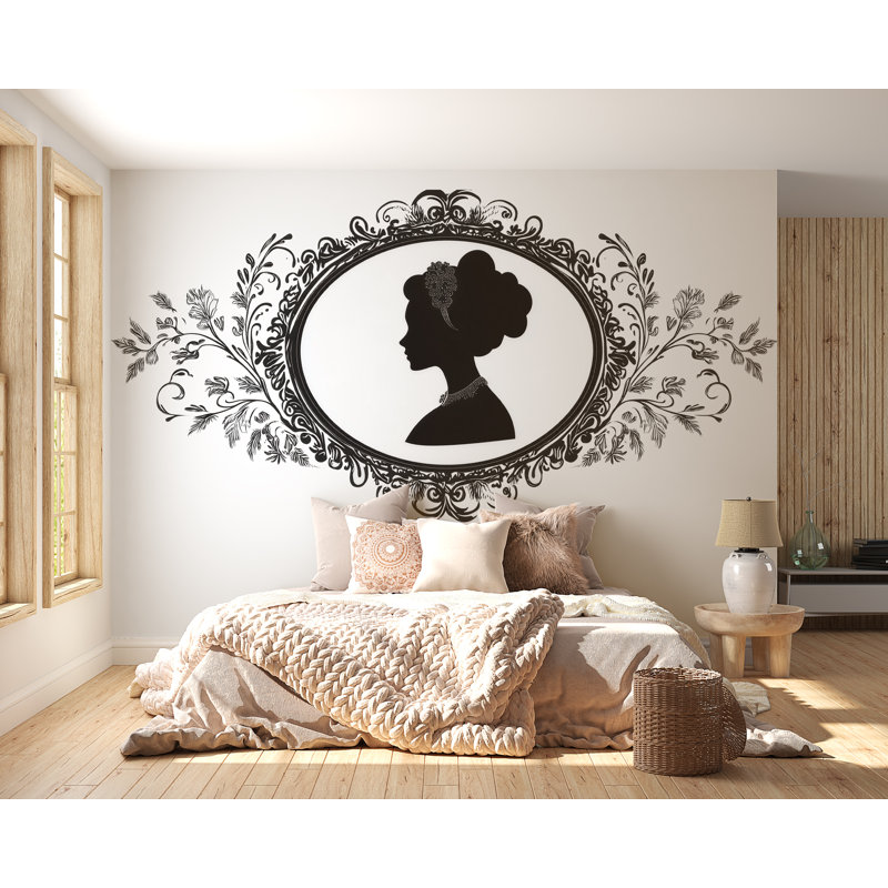 Adhésif décoratif victorien camée, art de tête de lit à grande silhouette, murale de chambre à coucher amovible rétro 130Mv