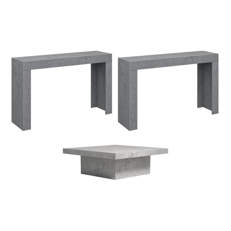 Caomhan Modern 3 Piece Living Room Table Set, Concrete Cool Gray