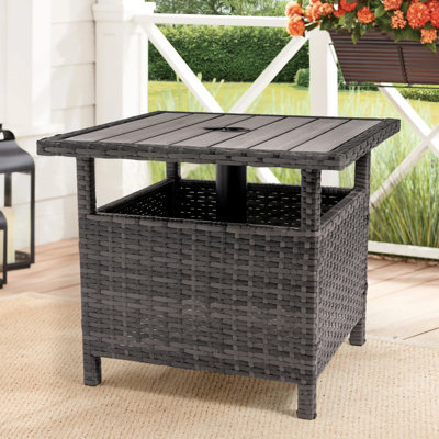 Latassha Wicker Side Table with Umbrella Hole