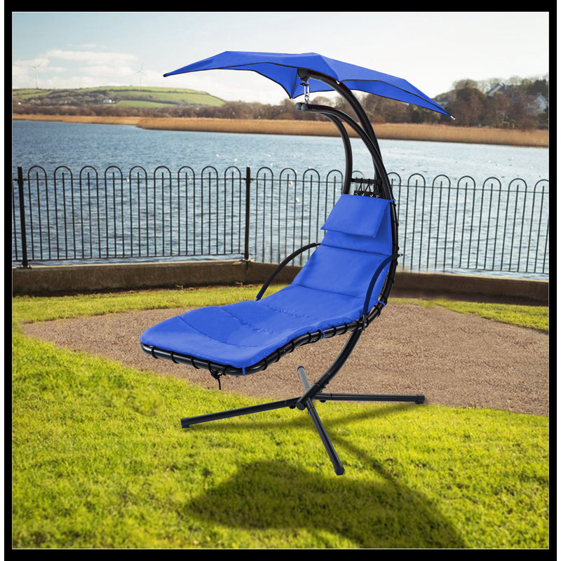 Chaise longue suspendue Laureat avec auvent amovible, balancelle d'extérieur avec coussin intégré, balancelle courbée suspendue pour balancelle au bord de la piscine, hamac avec support 
