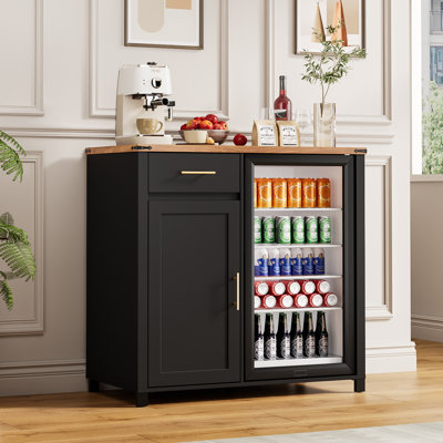Large Coffee Bar Cabinet With Fridge Space(fridge Not Included),  Liquor Cabinets With Drawer & Storage,   Buffet Sideboard Table For Home, Fluted Modern Design,39.3" L