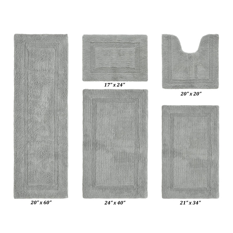 Ensemble de tapis pour salle de bain 5 pièces Lux Premium 2370 GSM, Argent, 5 pièces (17 po x 24 po | 20 po x 20 po | 21 po x