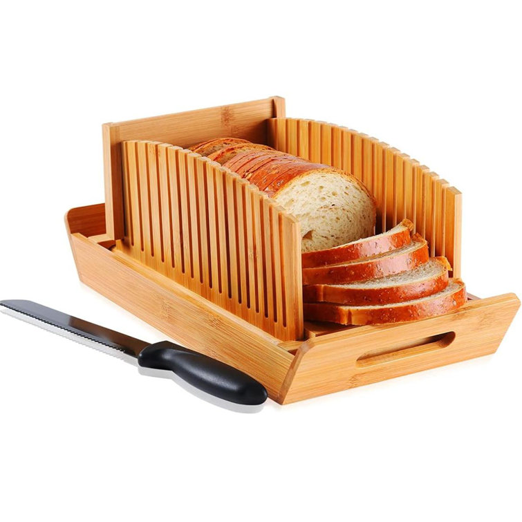 bamboo bread slicer with crumb tray