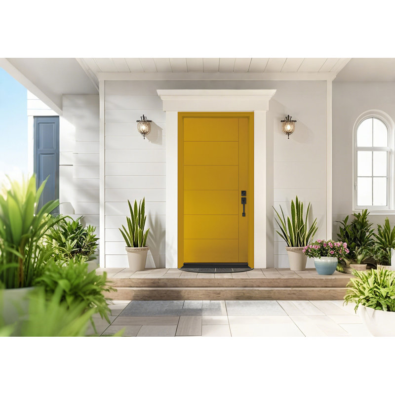 Porte avant en fibre de verre 36 po x 80 po, dalle contemporaine brossée et cadre Vinly avec cadre de porte, installation facile