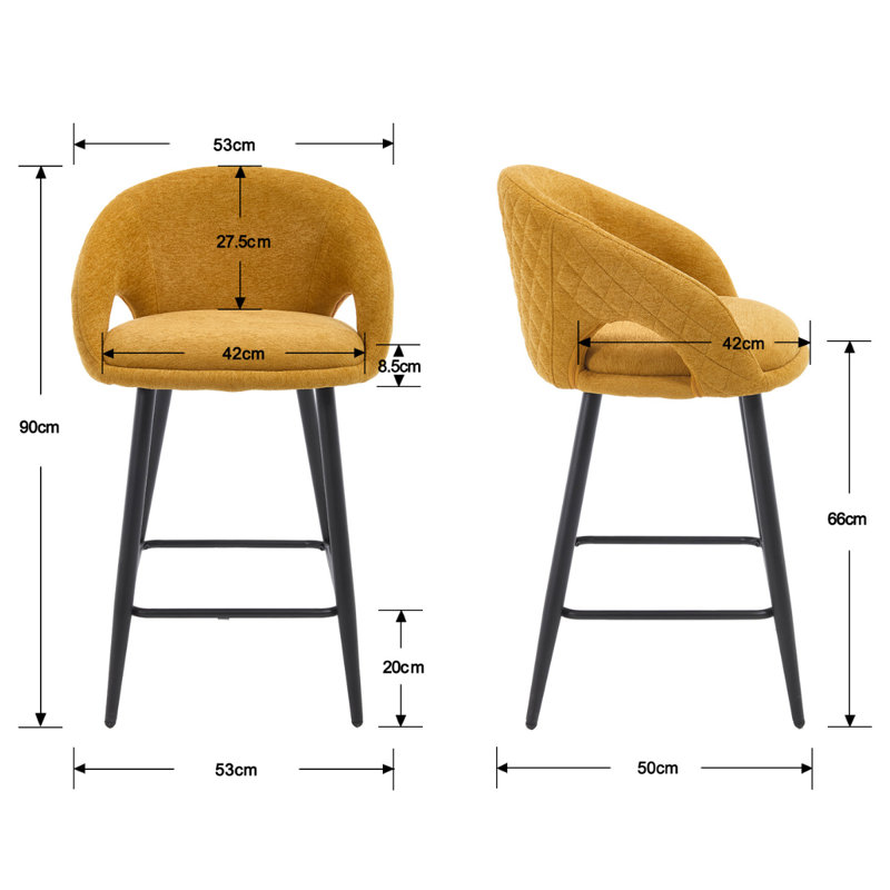 Upholstered Counter Stool with Metal Frame, Yellow