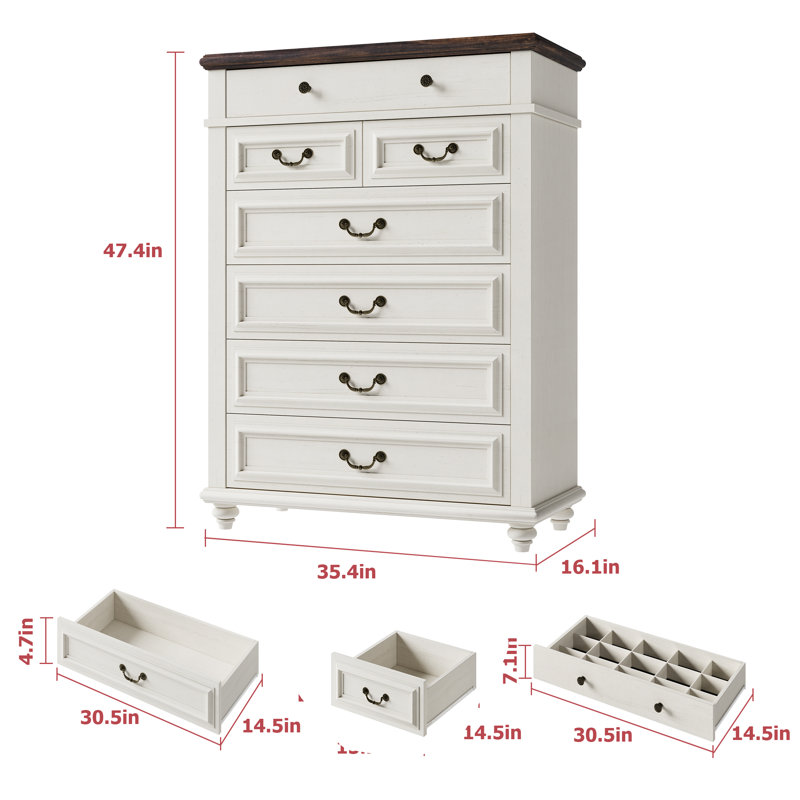 7 Drawer Dresser For Bedroom, White