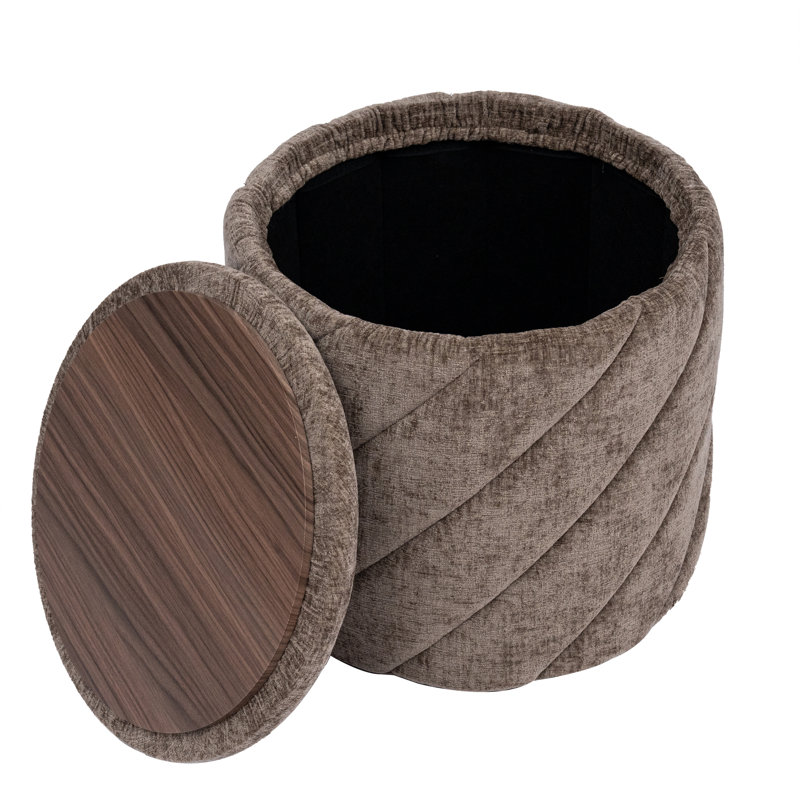 Repose-pieds rond avec capitonnage en chenille avec plateau rabattable - l 15 po x P 15 po x H 15 po, Brun