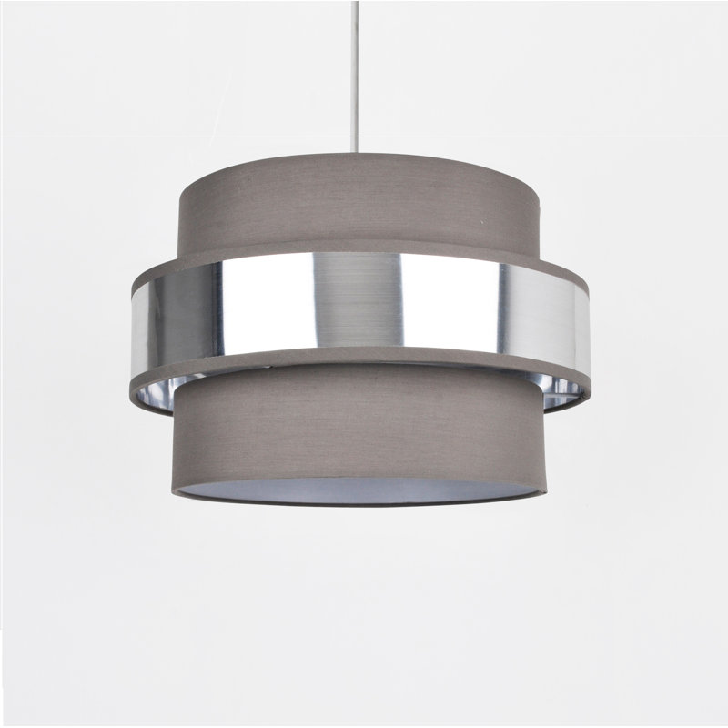 20cm H Cotton Drum Pendant Shade, Metallic Silver/Grey