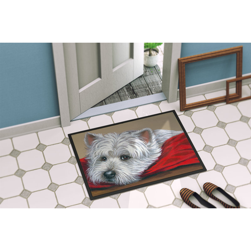 Non-Slip Christmas Doormat, Westie Red Pillow
