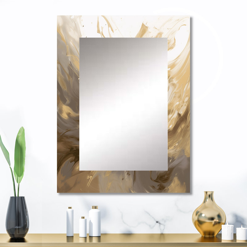 White and Gold Aqua Symphony - Modern Wall Mirror, 32 po x 24 po