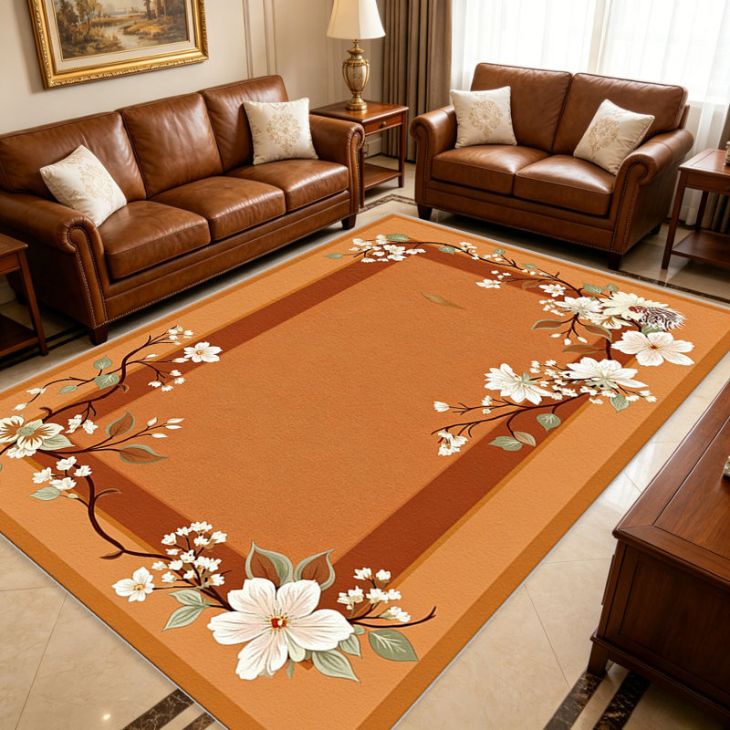 Warm Camel Blossom Frame carpet-easy to clean, machine-washable, soft and comfortable; suitable for door mats, kitchens, living rooms, bedrooms, corridors, and laundry areas. Easy to clean, durable carpet for home decoration.