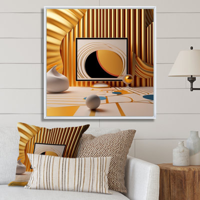 Futuristic Minimal Interior Design Retro Yellow - Print on Canvas