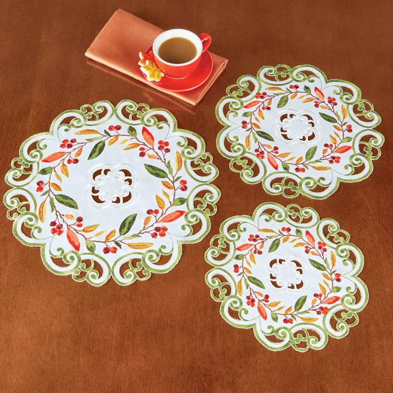 Embroidered Leaf Berries Cut-Out Table Linens