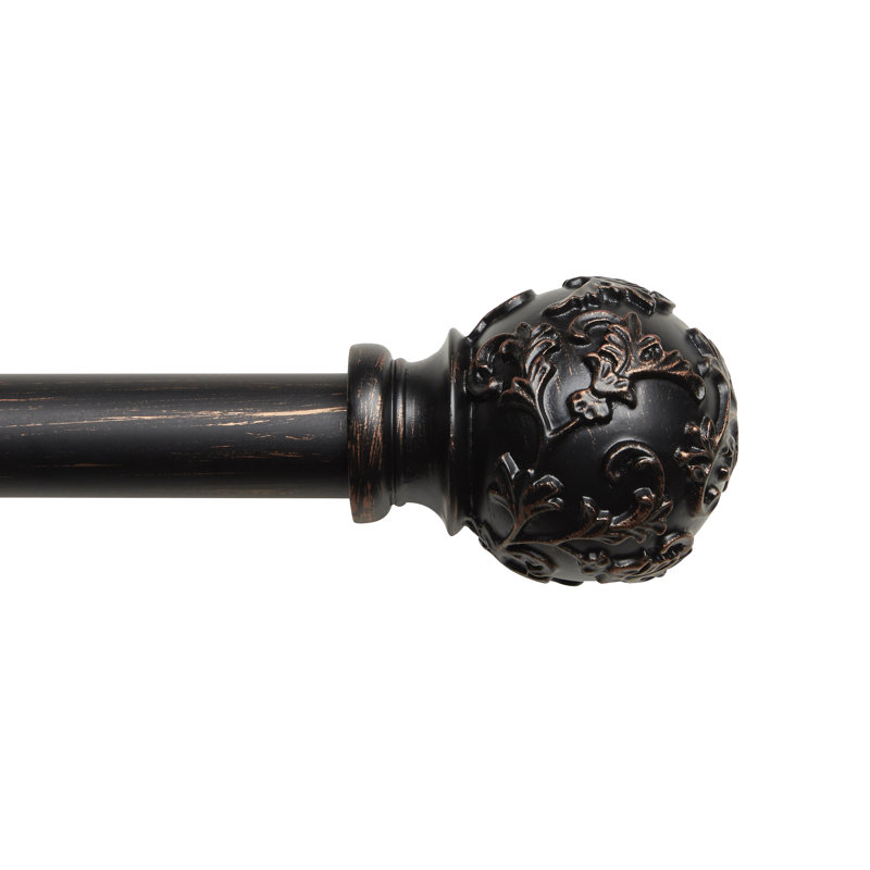 Jewett Exclusive Home Vine 1" Curtain Rod and Coordinating Finial Set, Adjustable, Oil Rubbed Bronze, 36" - 72"