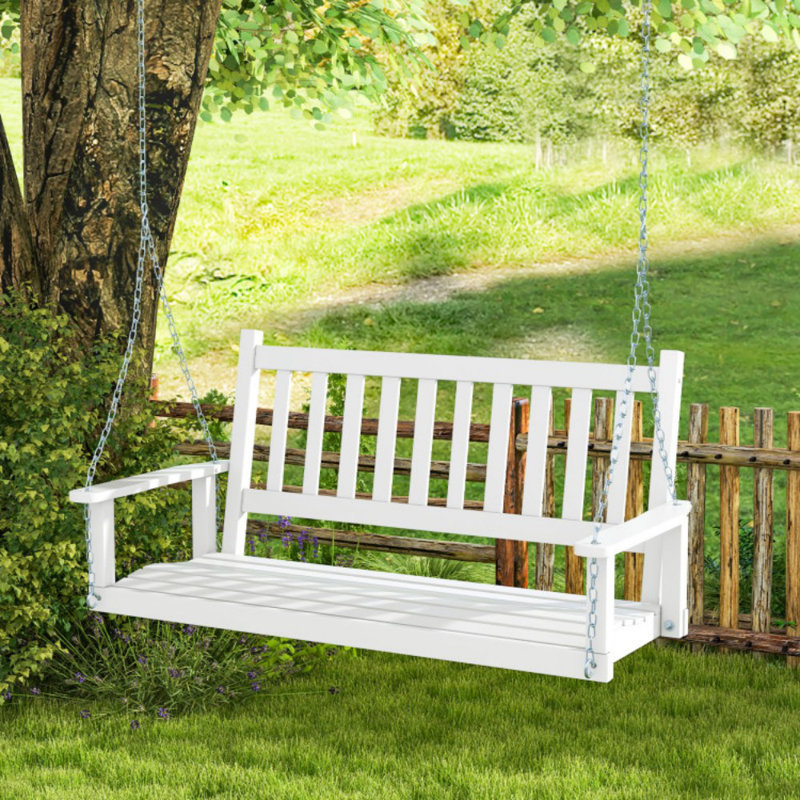 Balancelle en bois massif pour 2 personnes Pessina, Blanc, 53.5"