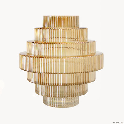 Vase transparent à lustre ambré géométrique à plusieurs niveaux de 23 x 25 cm