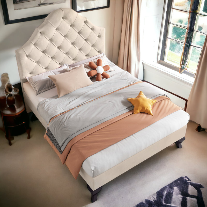 Nataly Upholstered Single (3') Velvet Bed, Beige