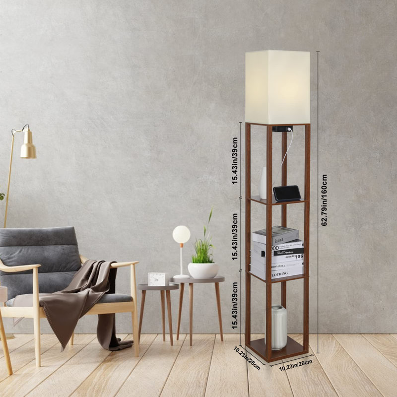 Lanell 62.8" Column Dimmable Floor Lamp with Shelves & USB Charging Station