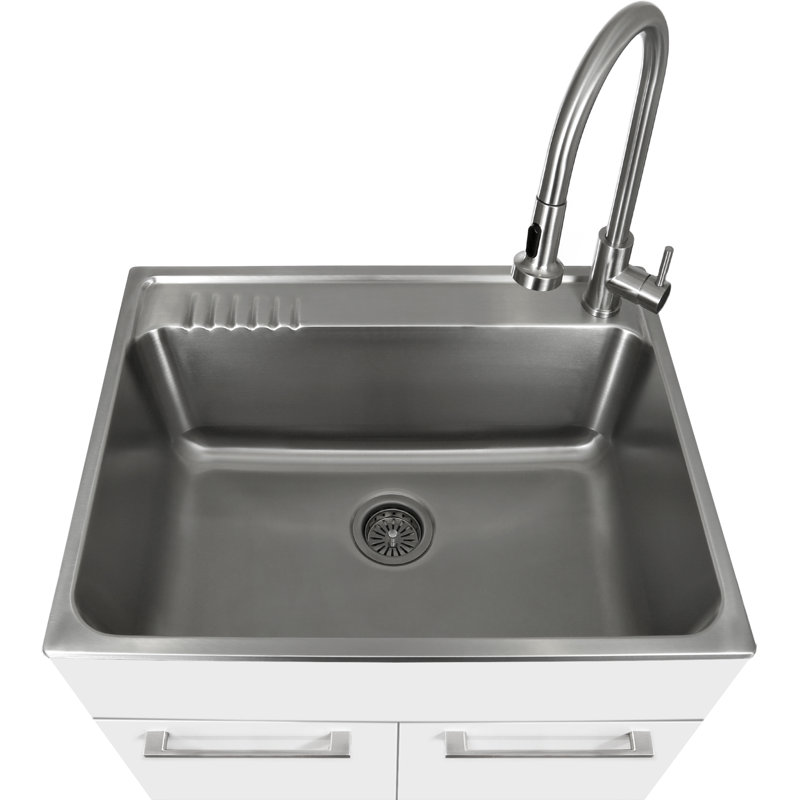 All-In-One 28" W X 22" D White Free Standing Laundry Sink With Faucet