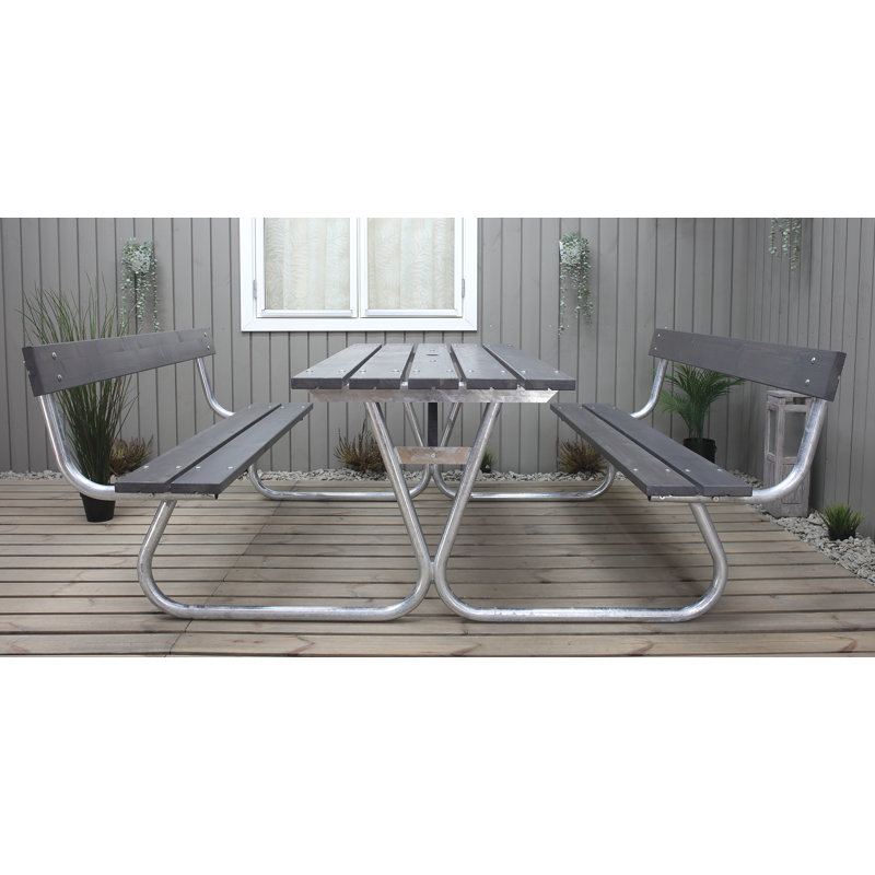 Berdeja Rectangular Solid Wood Metal Outdoor Dining Table - 444.5 cm W 566.42 cm D, Grey