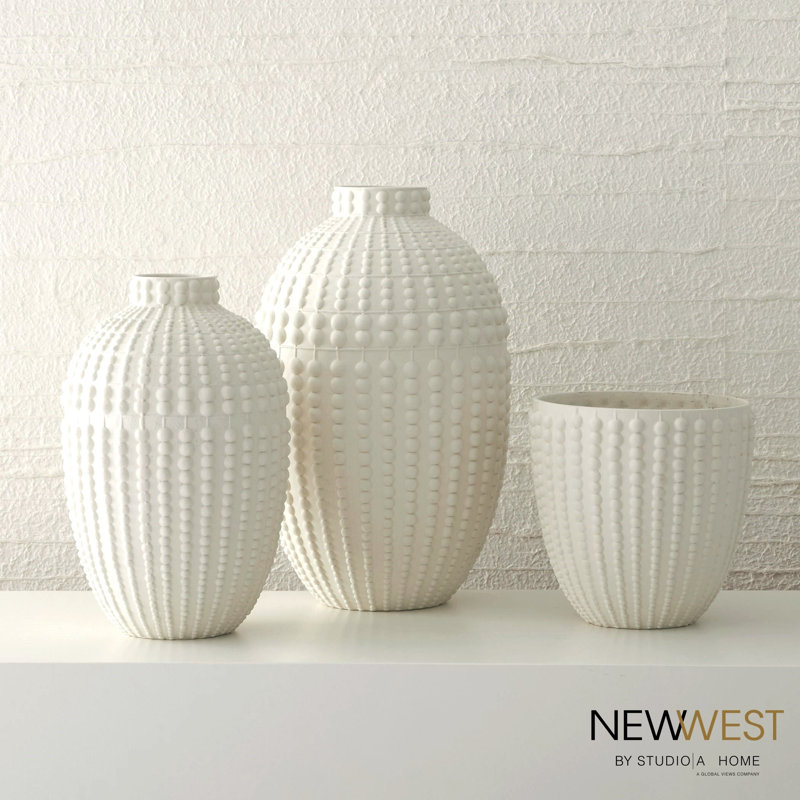 Nail Head Vase-Rustic White, 12" H x 8" W x 8" D