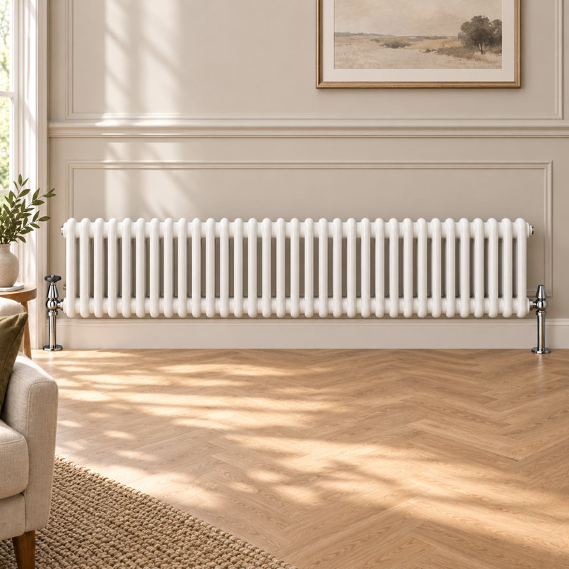 Horizontal Traditional Colosseum Radiator, 300cm H x 1370cm W x 70cm D, White