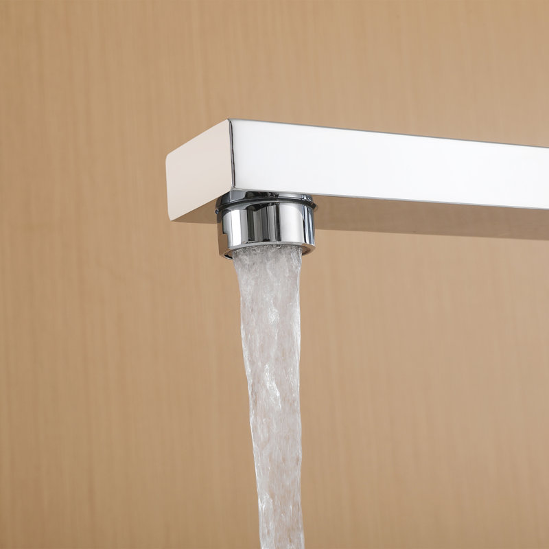 Robinet de baignoire autoportant à poignée simple 34,45 po Modern avec douche à main, Chrome
