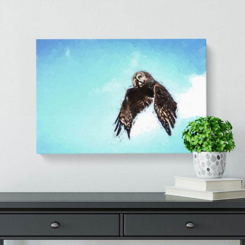 Flying Great Grey Owl in Abstract - Wrapped Canvas, 35cm H x 50cm W x 3cm D
