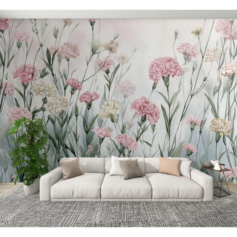 Papier peint adhésif bohème Boho, papier peint adhésif, aquarelle florale de style antique, paysage de flanc de coteau doux H 100 po x l 144 po, papier peint amovible en PVC pour chambre à coucher, salon, chambre de bébé