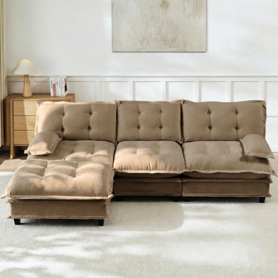 Canapé d'angle modulaire en forme de L couleur café, 3 places, avec coussins confortables, conception flexible pour différentes configurations de sièges, confort en mousse haute densité, tissu chenille doux, cadre en bois massif.