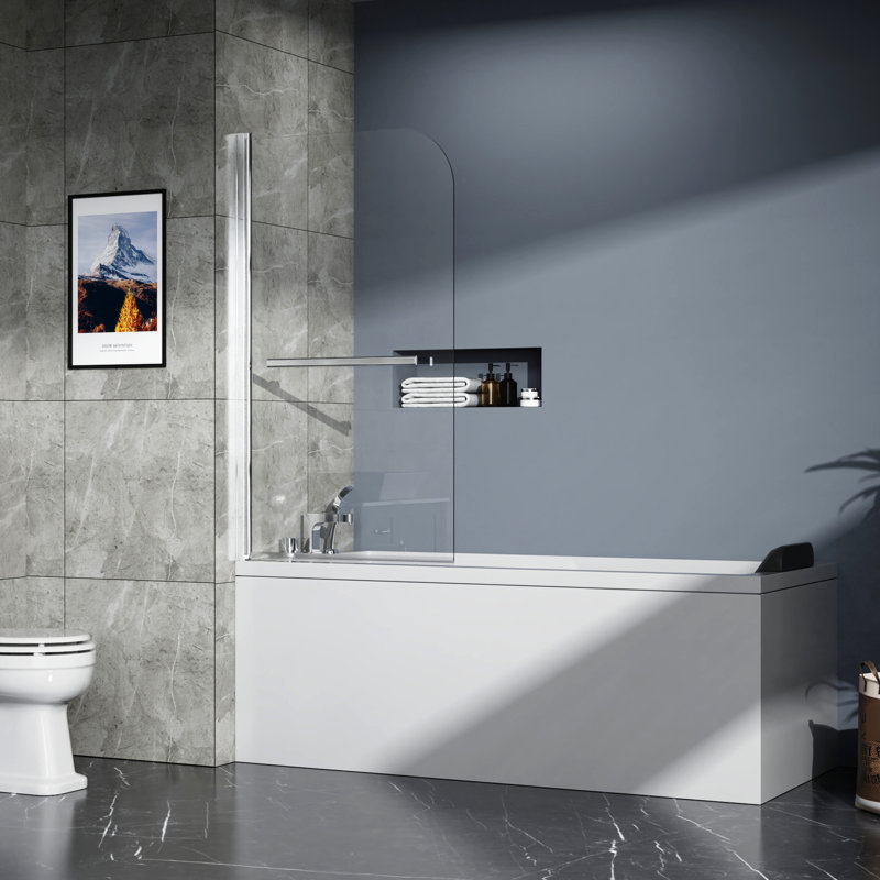Porte de douche 31 * 55 po, panneau de verre trempé à 180 degrés, poignée en acier inoxydable antirouille, verre transparent de 0,24 po d'épaisseur, pré-assemblé pour une installation facile sur le mur avec accessoires et
