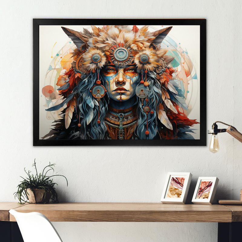 Art amérindien Visions Of Shamans I - Art amérindien, art encadré, Cadre simple noir, H 24 po x l 32 po x P 1 po