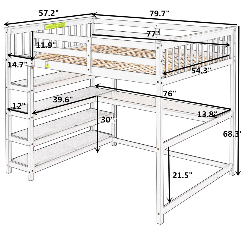 Fadia Full Solid Wood Loft Bed with Bookcase by Harriet Bee, Gray