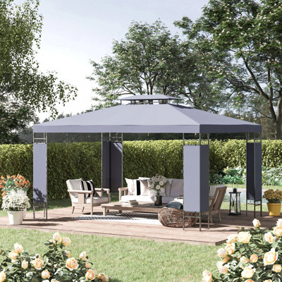 Pavillon de jardin 10 po x 13 pi à double toit pour jardin avec cadre d'angle décoratif (blanc crème)