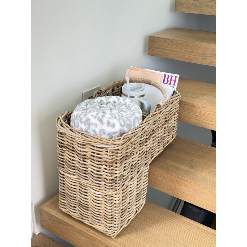 Panier en rotin Kabo avec poignée pliante, gris-brun