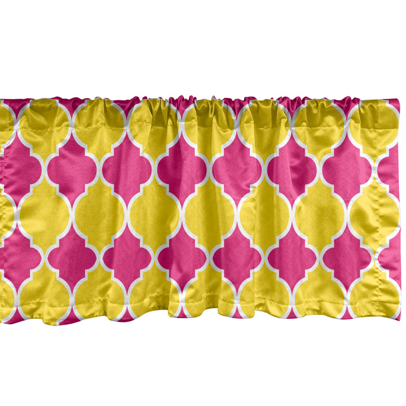 Yellow and Hot Pink Satin Rod Pocket Valance Set