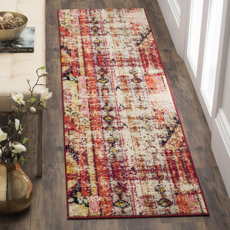 Tapis rose de style Sud-Ouest Almyra, Tapis de couloir 2 pi 2 po x 8 pi