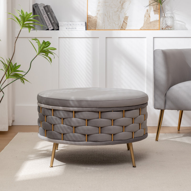 Repose-pieds rond avec rangement Cristen, Gris