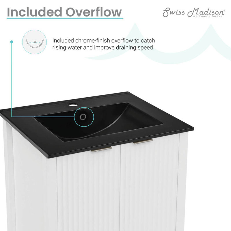 Bastille 24 po Meuble-lavabo blanc avec comptoir en céramique noir